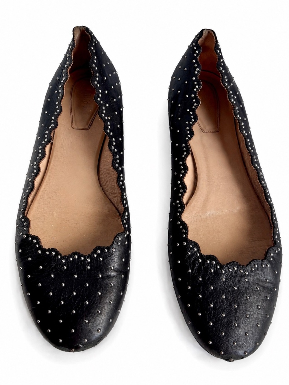 CHLOÉ
Lauren Black Silver Studded Leather Ballet Flat Size EU 37